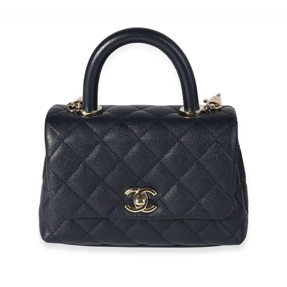 Chanel Navy Quilted Caviar Extra Mini Coco Top Handle Bag